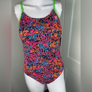 TYR NWT Pink and Orange One Piece Athletic Swimsuit